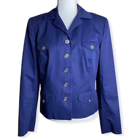 LAUREN Ralph Lauren Blue Cotton Silk Blend Blazer Nautical Women's Sz 12 - Picture 1 of 8
